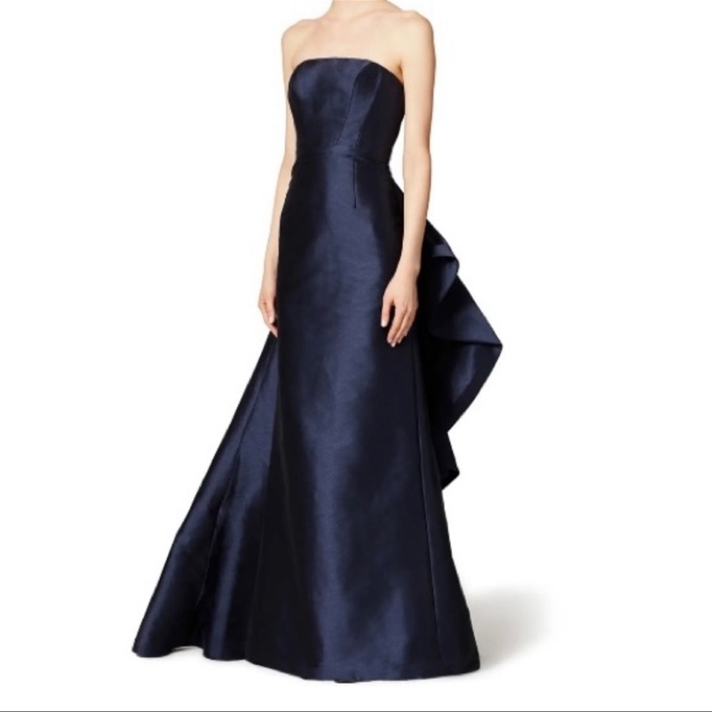 Monique Lhuillier Wild River Strapless Navy
Ruffle Evening Gown  -Wedding guest